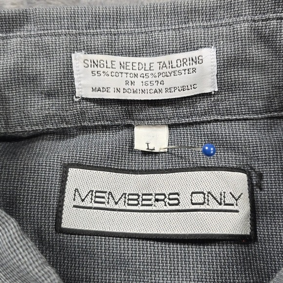 Members Only Button Shirt Mens L Gray Casual Retro Single Needle Tailoring - Picture 5 of 7